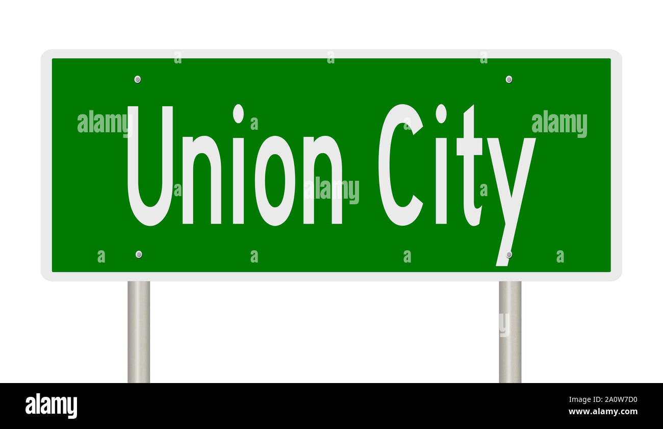 Representación de una señal de carretera verde de Union City, Nueva Jersey Foto de stock