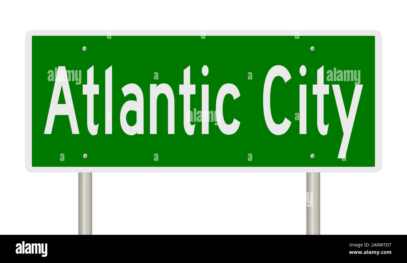 Representación de una señal de carretera verde de Atlantic City, Nueva Jersey Foto de stock