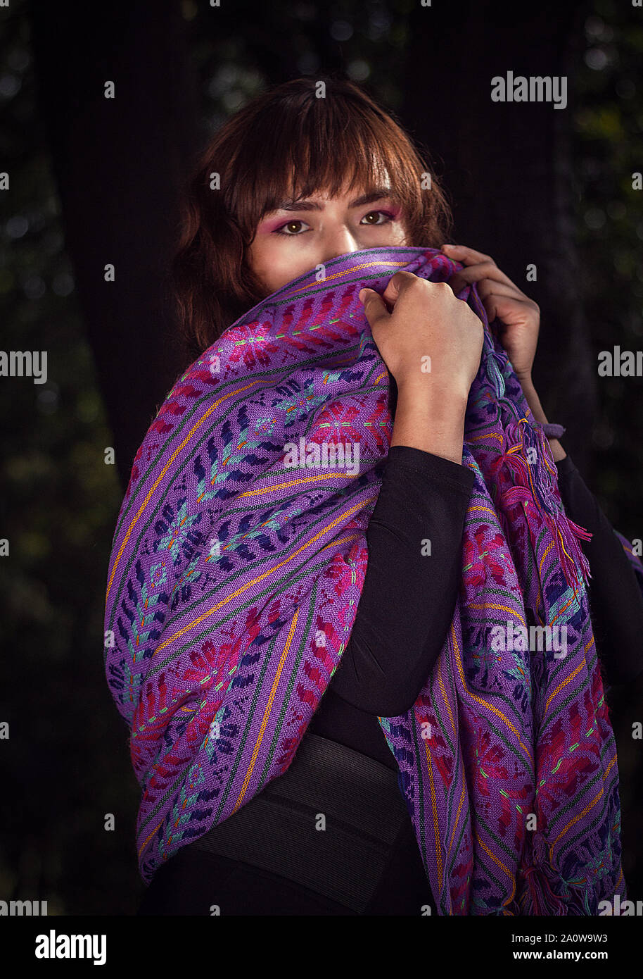 Foto de bella mujer boliviana que cubre sus ojos, maquillaje y bien  iluminado, con retoque en Photoshop en low key Fotografía de stock - Alamy