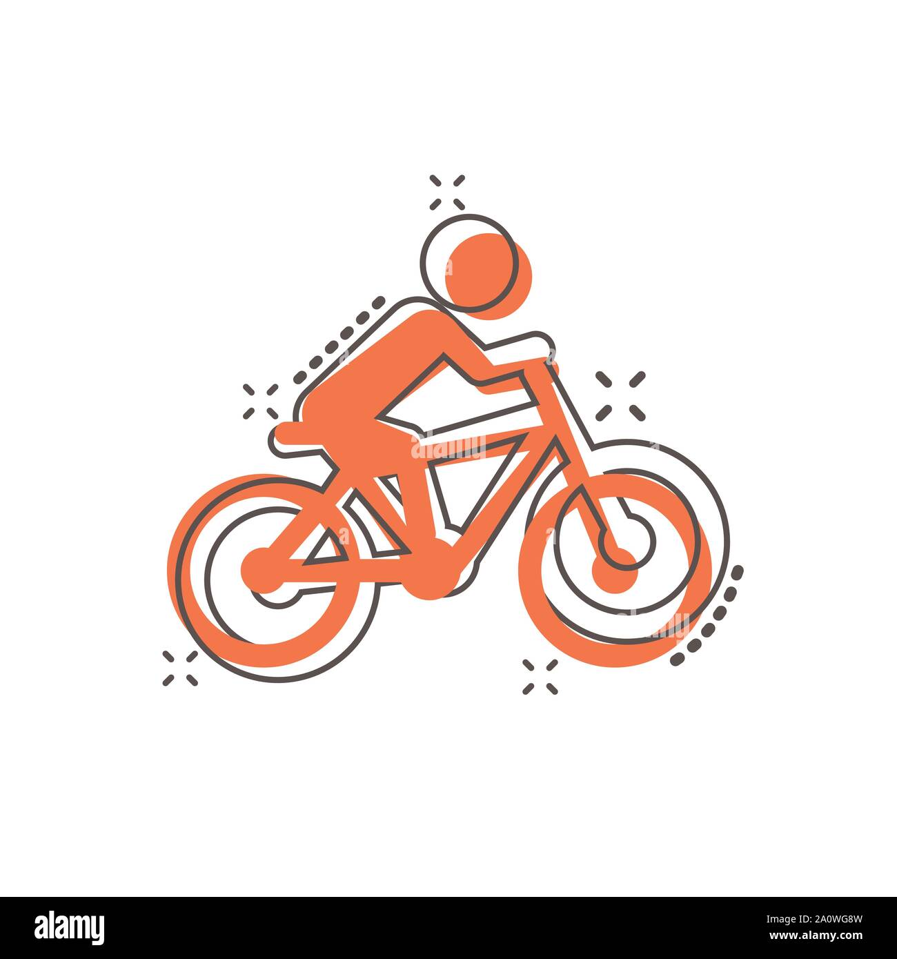 Las personas en bicicleta icono de signo en el cómic de estilo. Bike  cartoon vectoriales ilustración sobre fondo blanco aisladas. Los hombres de  negocios de ciclismo concepto efecto splash Imagen Vector de