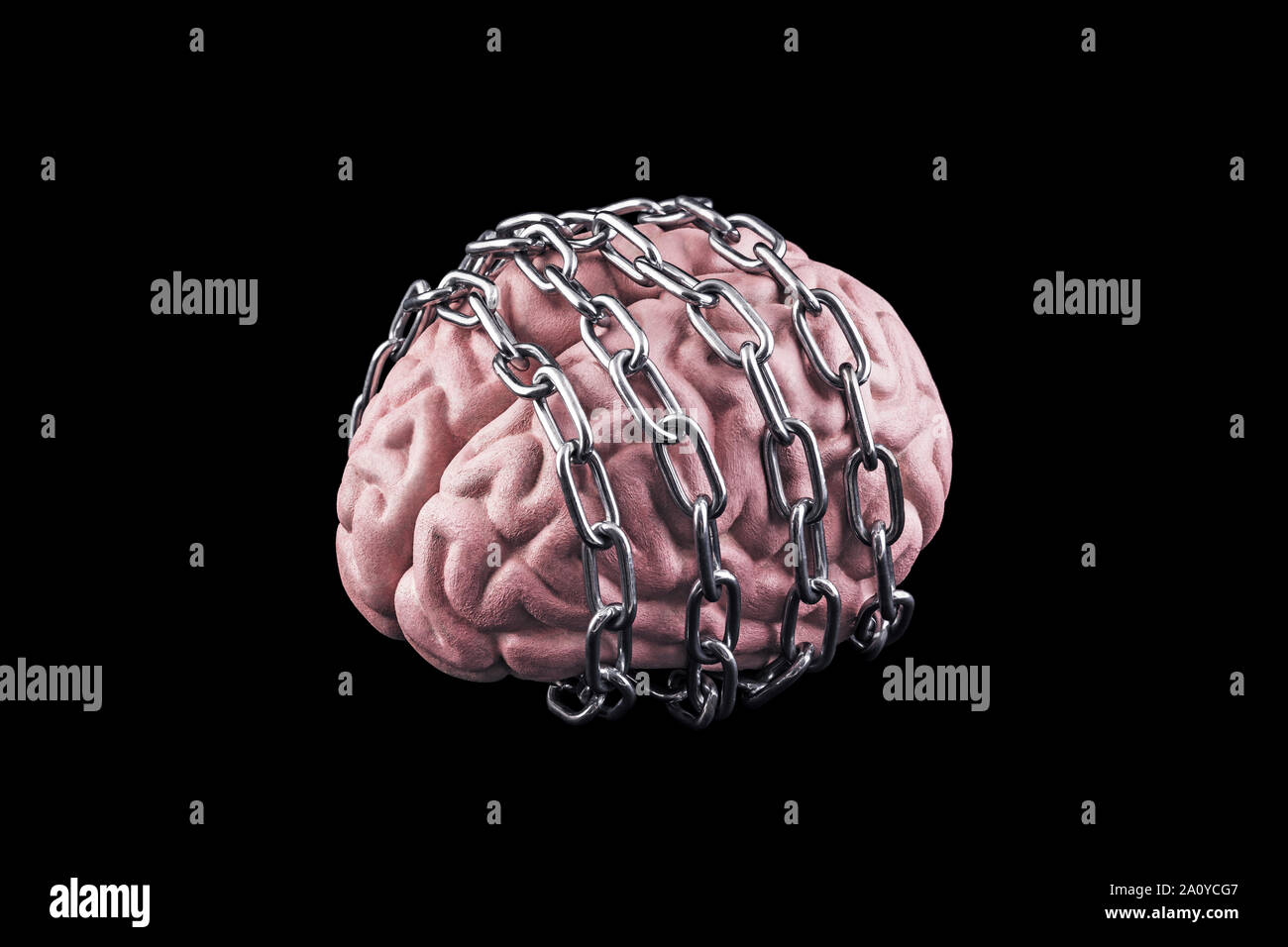 El cerebro humano con la cadena. Libera tu mente concepto Foto de stock