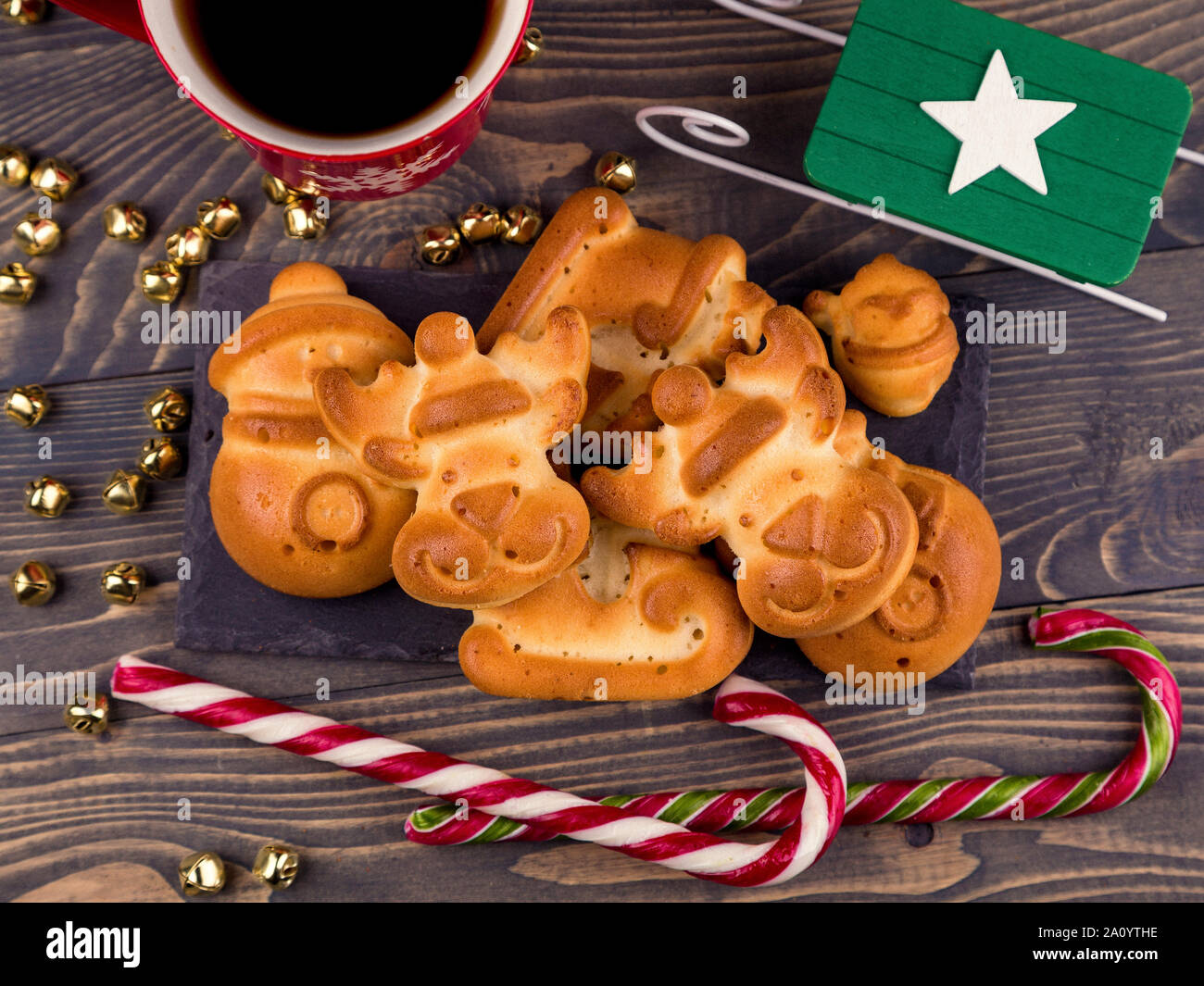 Christmas background cookies. Top vieew, cerrar Foto de stock