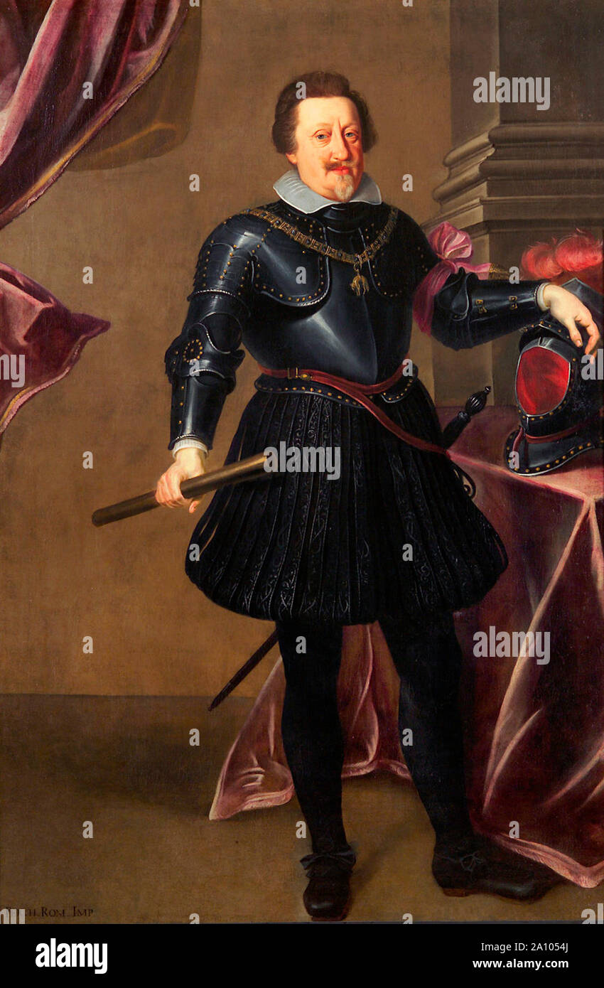 El emperador Fernando II (1578-1637) en armadura negra, de longitud completa - Georg Pachmann, circa 1635 Foto de stock