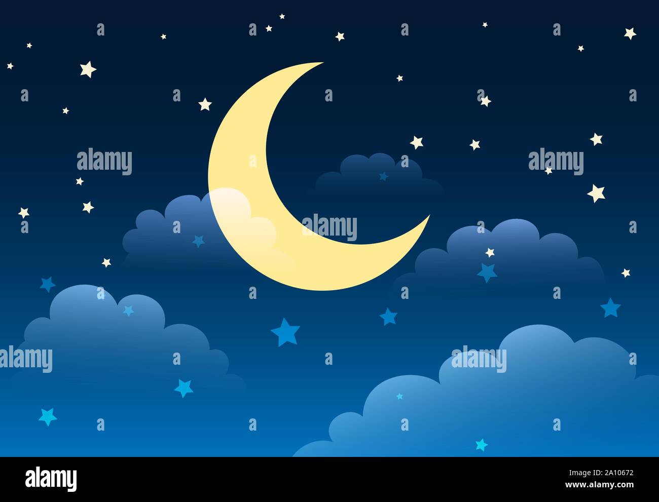 Resumen noche estrellada con luna y nubes en el estilo de dibujos animados.  Ilustración vectorial Imagen Vector de stock - Alamy
