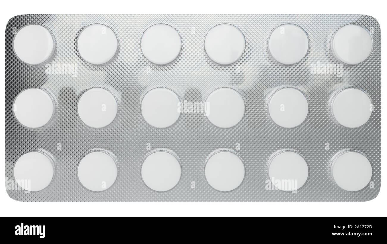 Tabletas blancas en un blister - Presentación de medicamentos - 3D Rendering Foto de stock