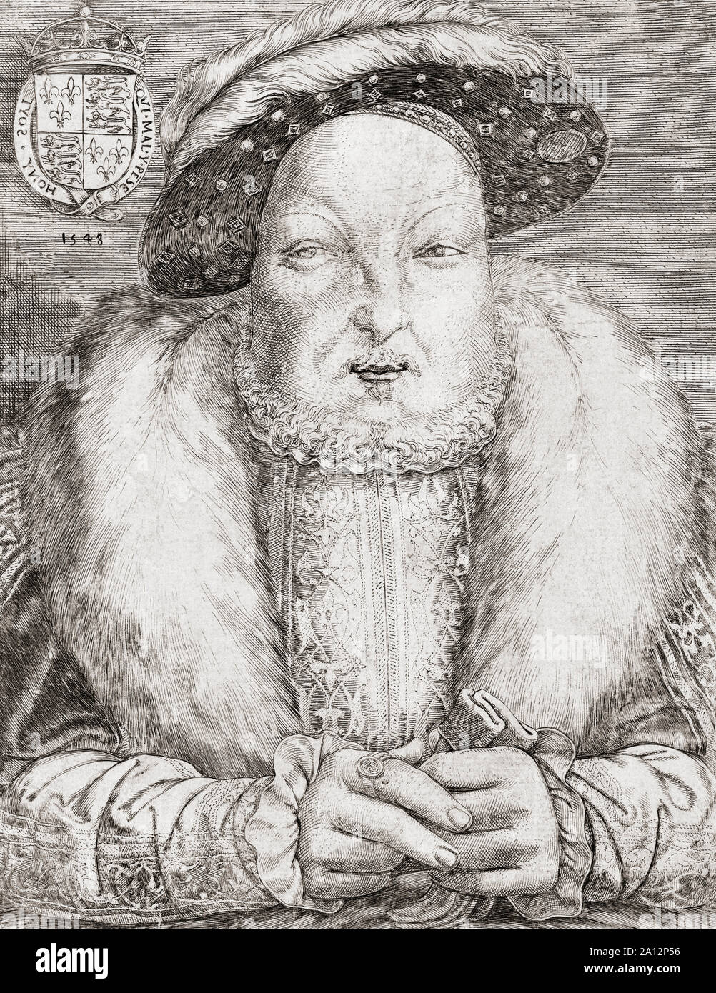 El rey Enrique VIII de Inglaterra en la vejez. Después de un grabado de Cornelis Massijs. El rey Enrique VIII de Inglaterra, 1491 - 1547. Foto de stock