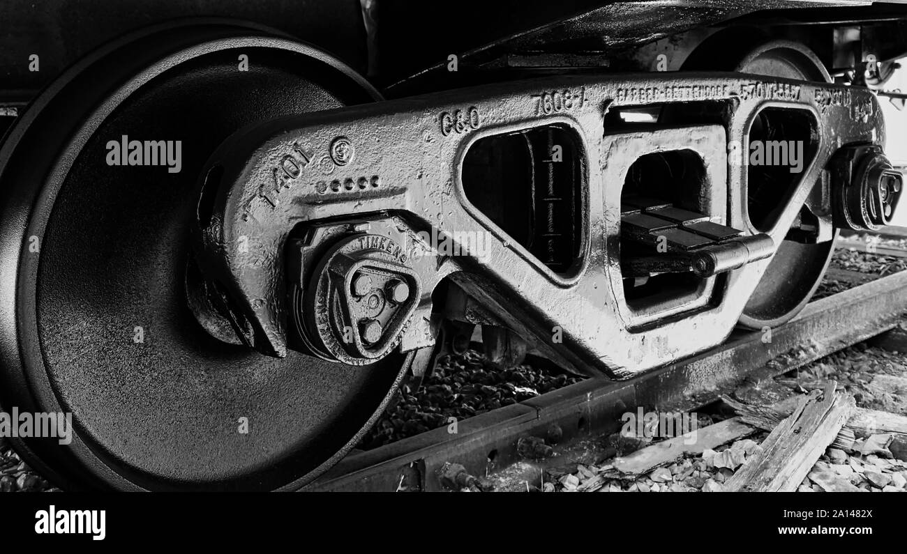 Suspensión y ruedas de ferrocarril C & O Vagón de cola Foto de stock