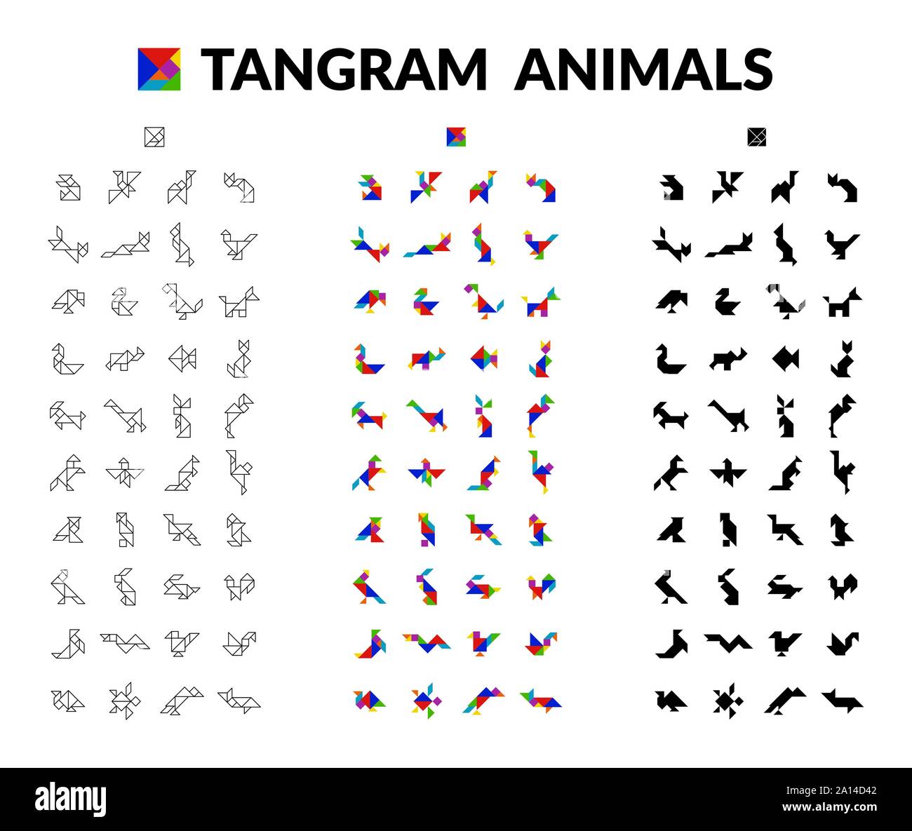 Juego de niños Animales Tangram cerebro juego puzzle de transformación  establecido el vector de corte Imagen Vector de stock - Alamy