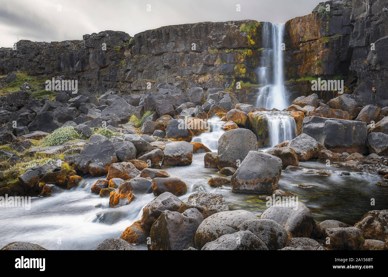 Vista de Oxararfoss Cascada en Islandia Foto de stock