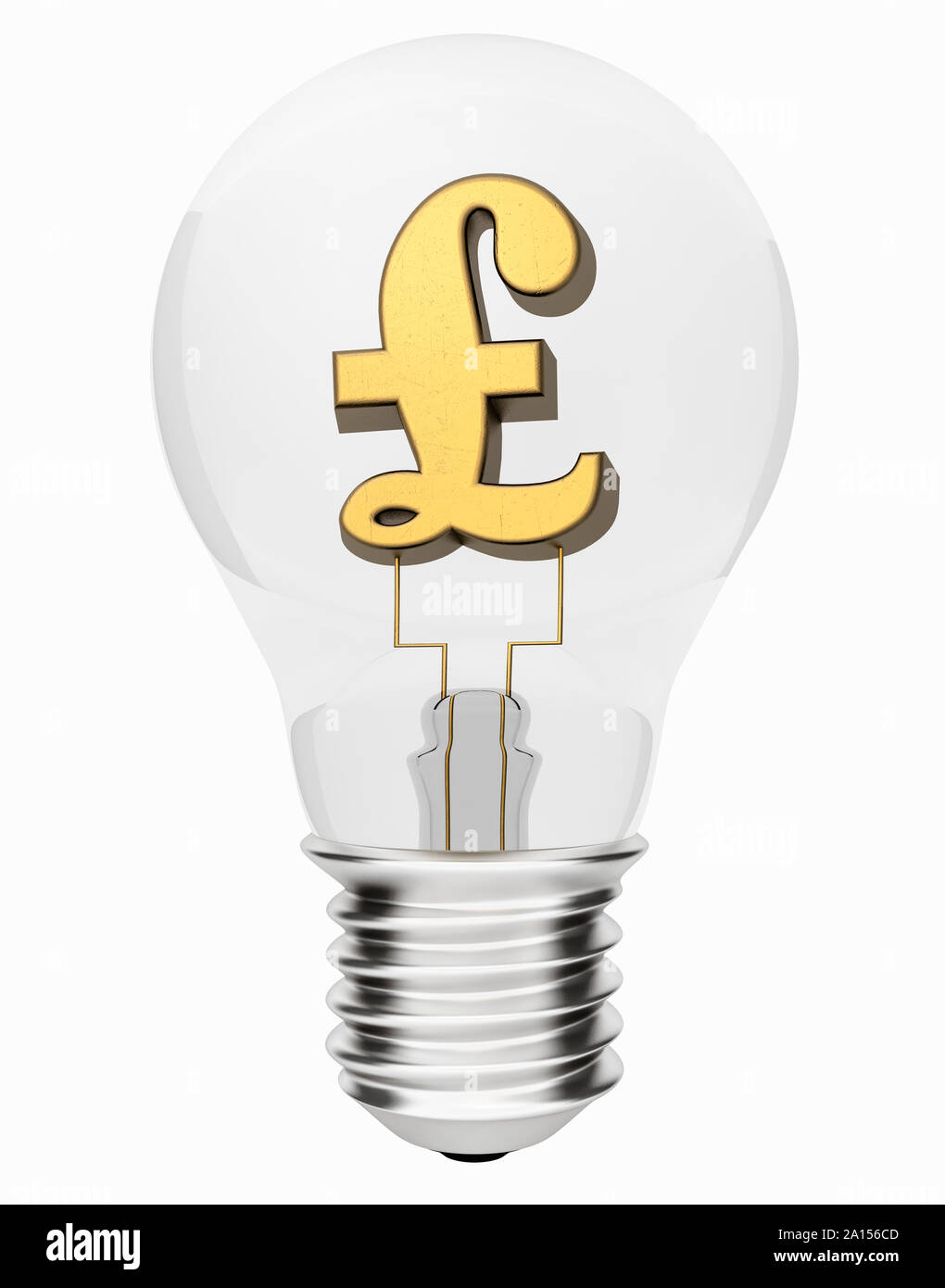 Bombilla con libras esterlinas GBP dentro del símbolo de moneda - el coste de la electricidad concepto Foto de stock