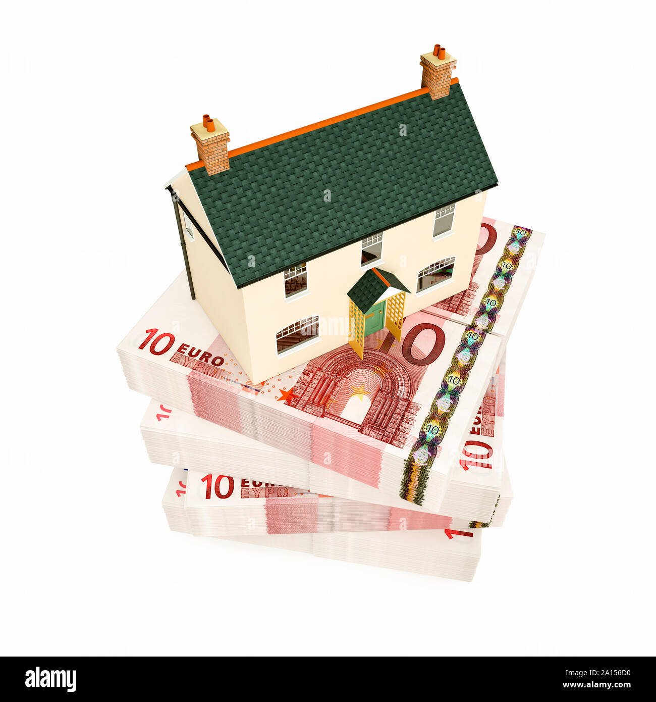 Casa en una pila de billetes en euros Foto de stock