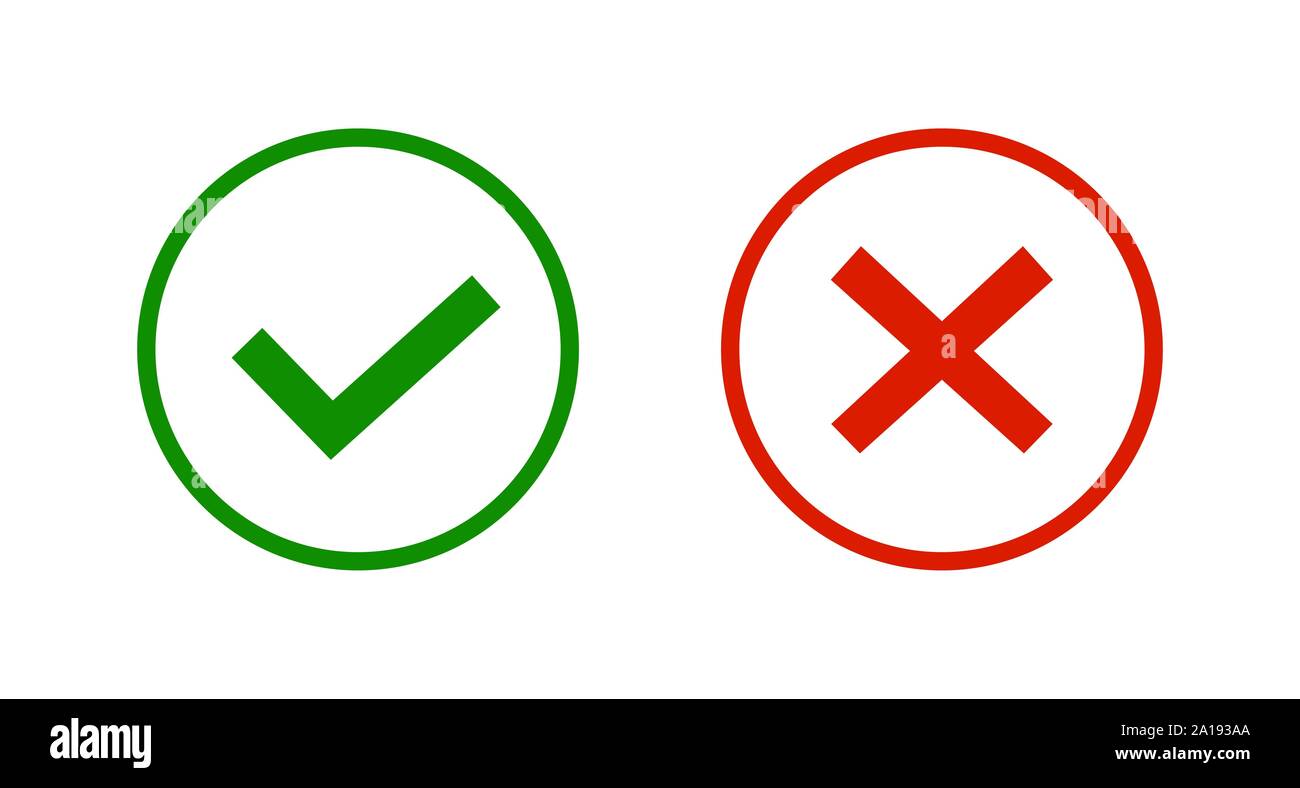 Iconos de línea de Marca de verificación verde y cruz roja Ilustración del Vector