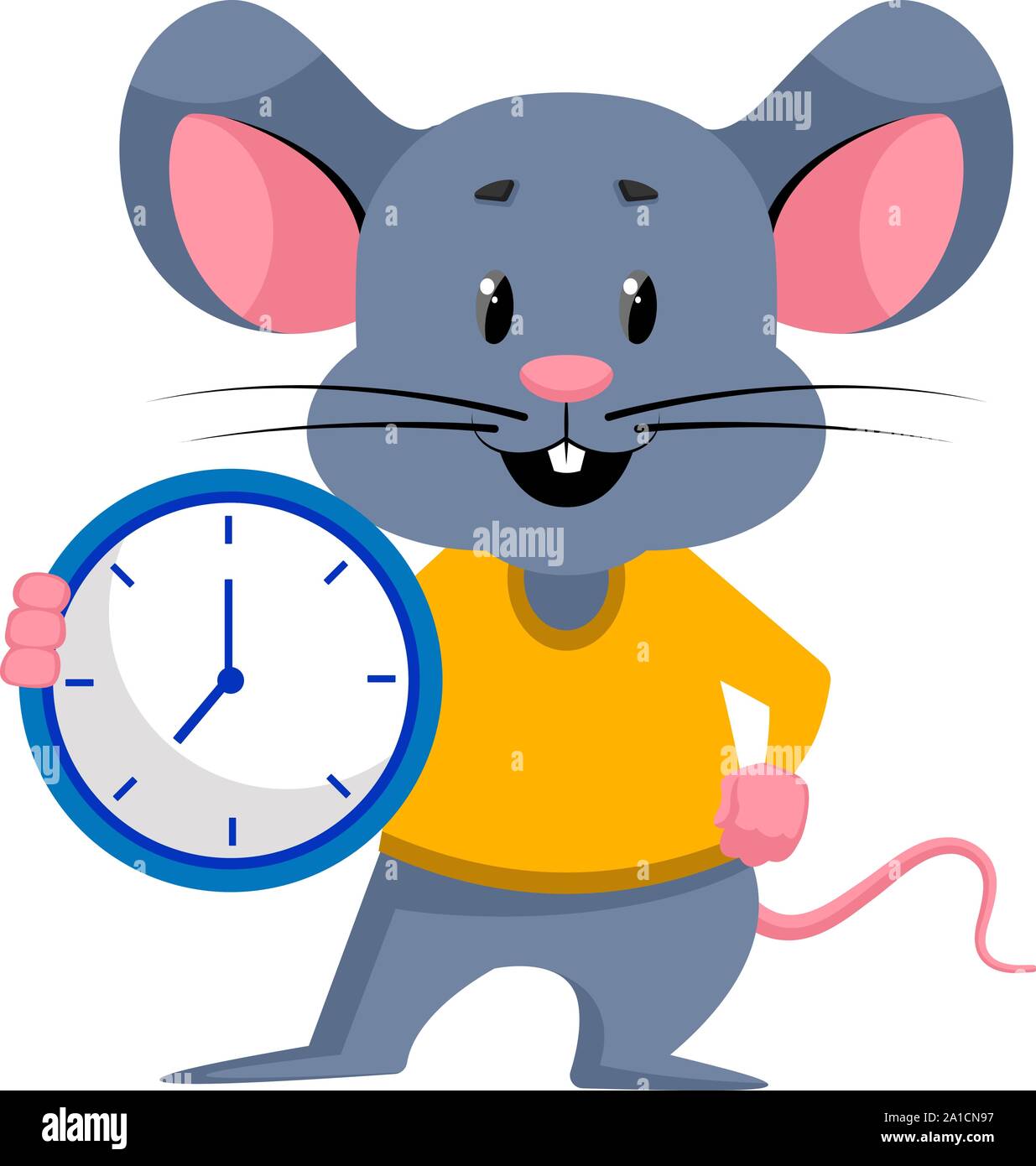 Ratón con reloj, ilustración, vector sobre fondo blanco Imagen Vector