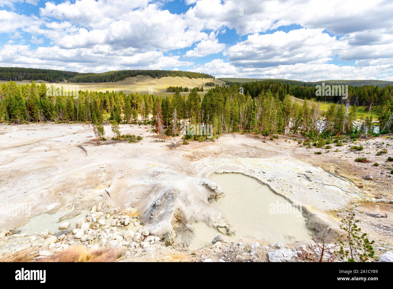 Caldero de azufre en la zona del Volcán de Lodo el Yellowstone National Park es uno de los más ácidos del parque termas con temperaturas alrededor de 190 grados Fahr Foto de stock