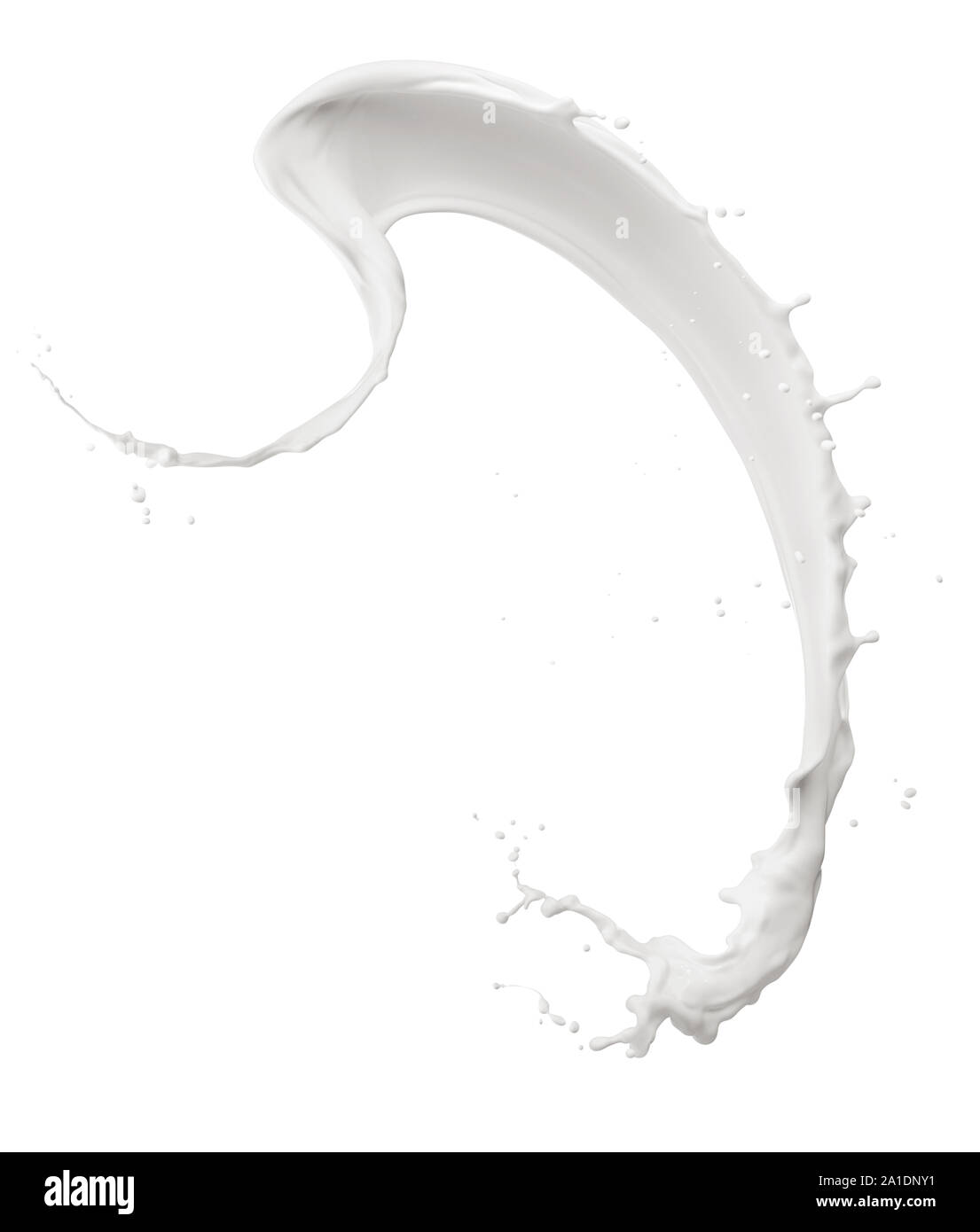 Curva de salpicaduras de leche aislado sobre fondo blanco. Foto de stock