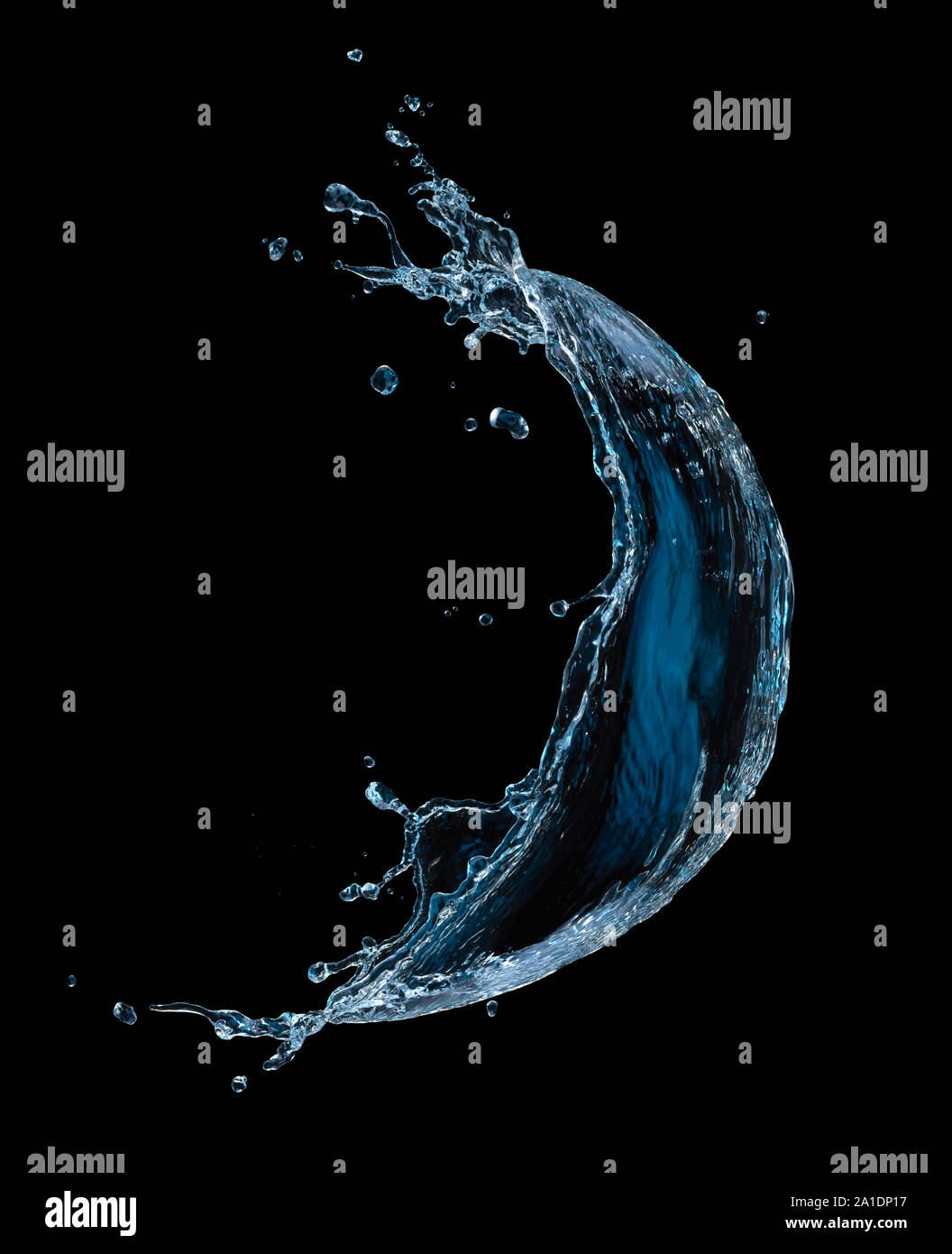 Blue Water Splash aislado sobre fondo negro Foto de stock