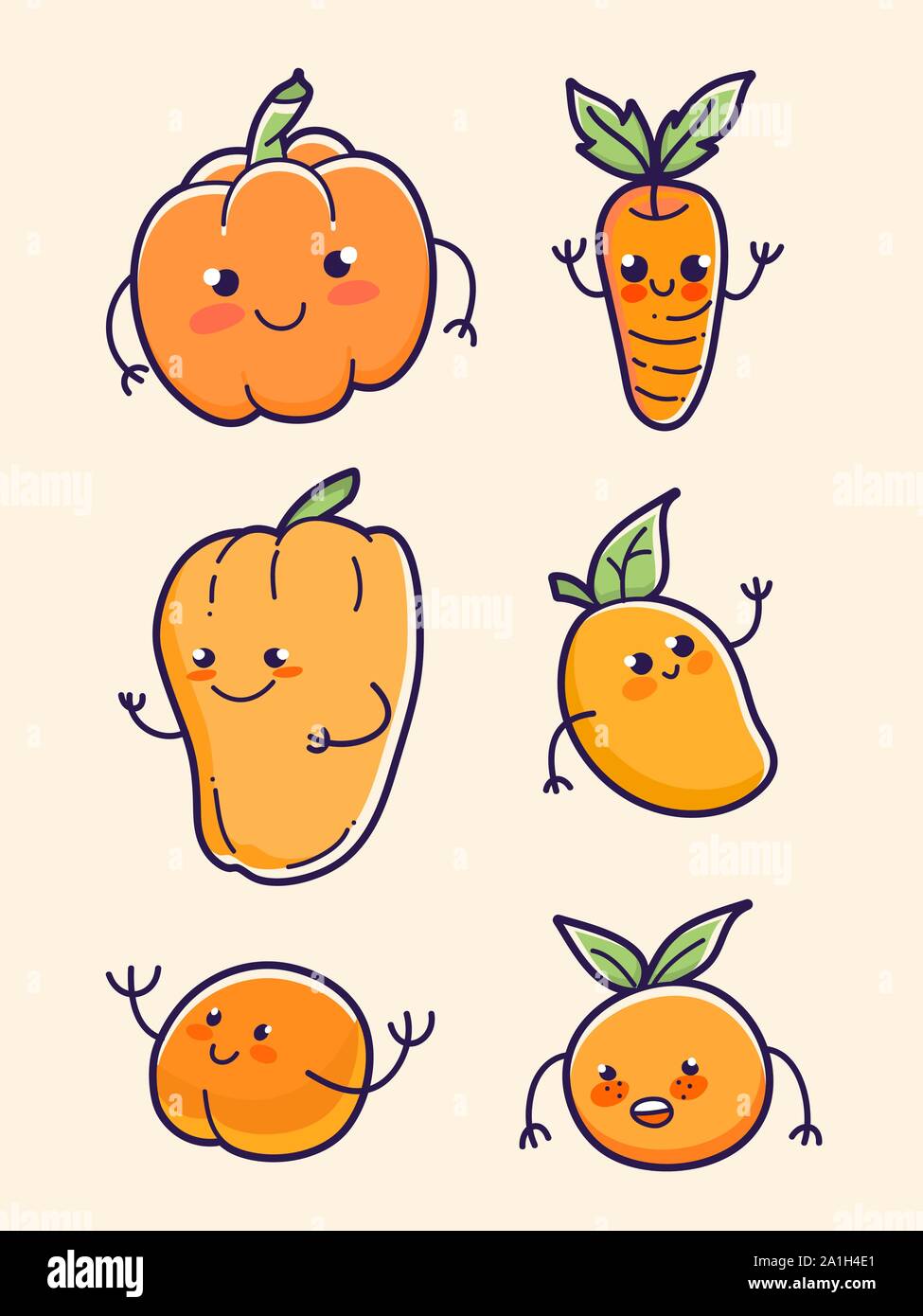 Perceptivo invadir Cuota de admisión Frutas y verduras de color naranja calabaza, zanahoria, papaya, mango,  durazno y naranja set Imagen Vector de stock - Alamy