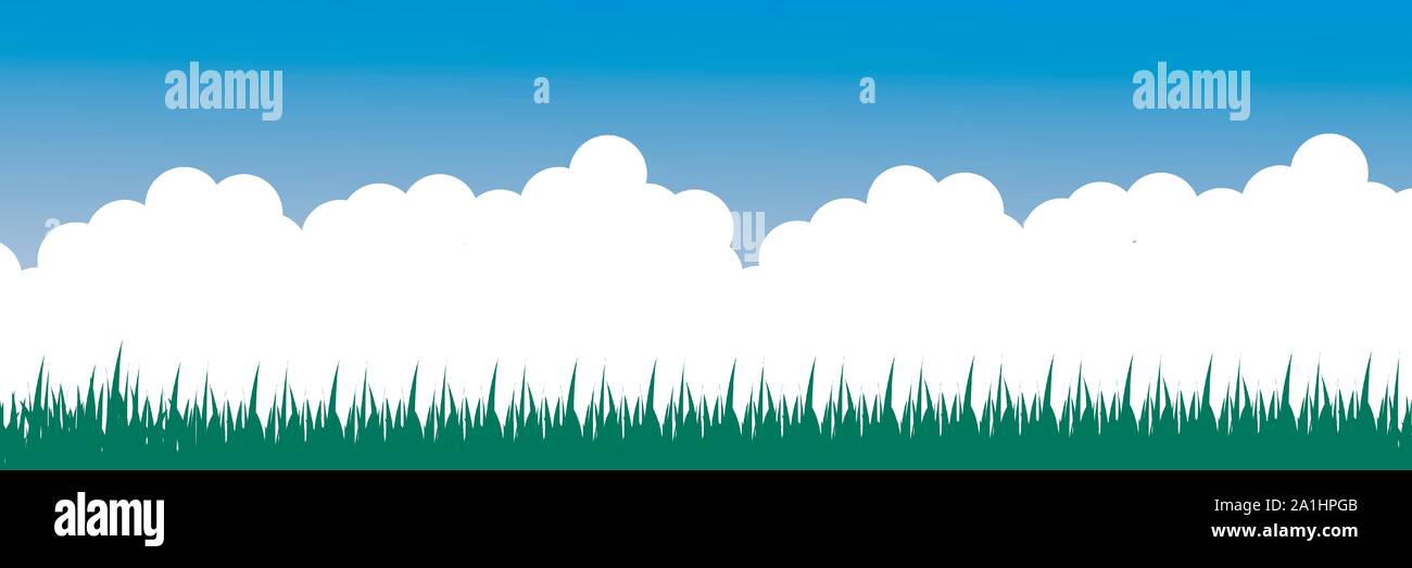 Paisaje de verano - cielo azul y la hierba verde. ilustración vectorial ilustración aislada. Ilustración del Vector