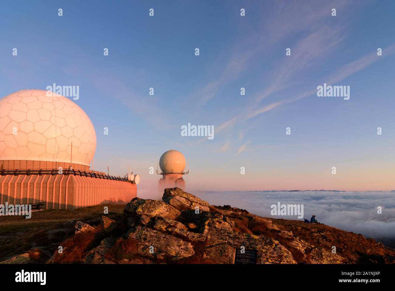 Koralpe: sistema de Radar (Goldhaube, tapa de oro) del Ejército Federal, cumbre Großer Speikkogel, montaña, Koralpe radomo, en Austria, Carintia, Carintia, Foto de stock