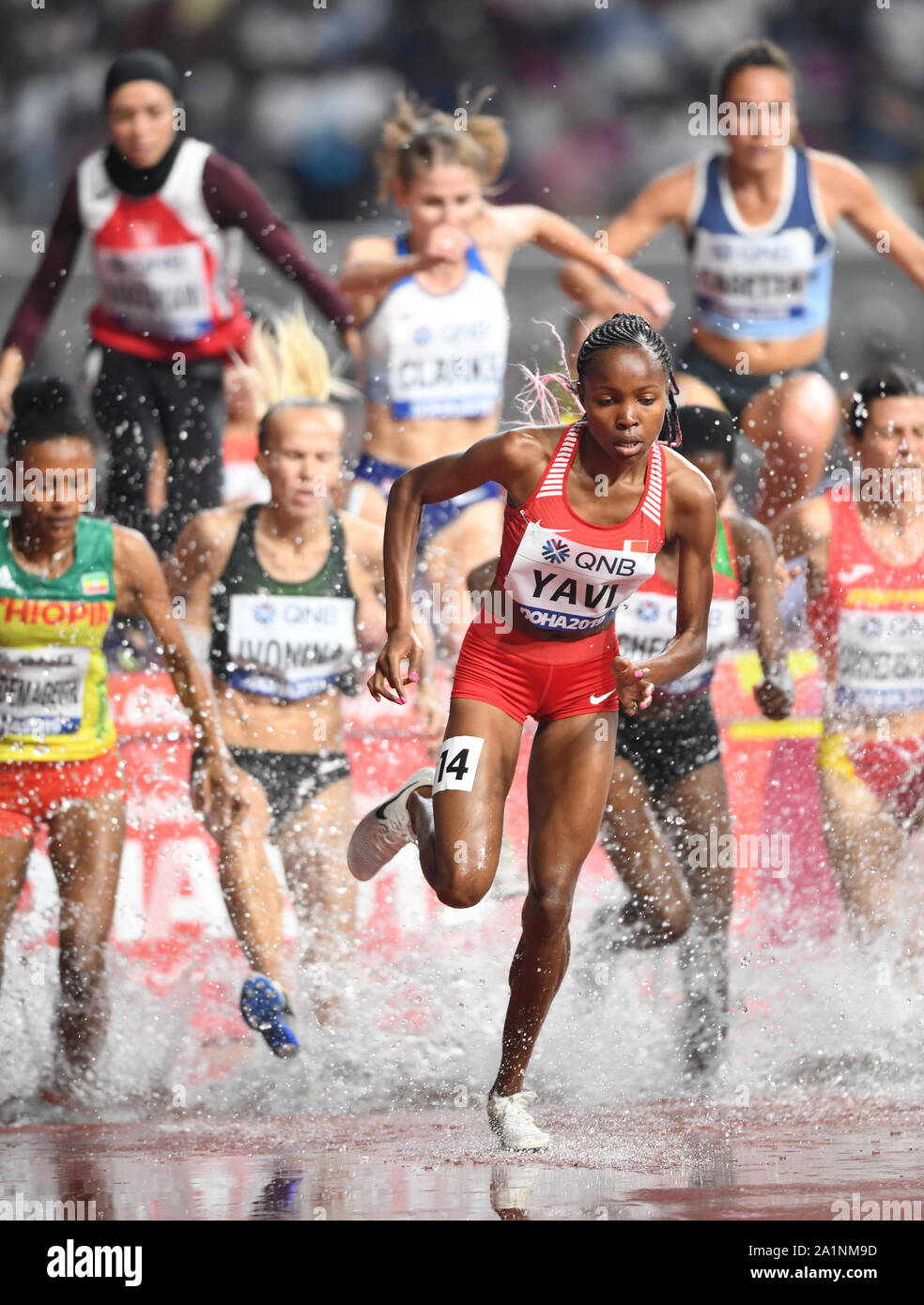 Winfred Yavi (Qatar). 3000 metros de carreras de obstáculos, la mujer se  calienta. Campeonatos del Mundo de Atletismo de la IAAF, Doha 2019  Fotografía de stock - Alamy