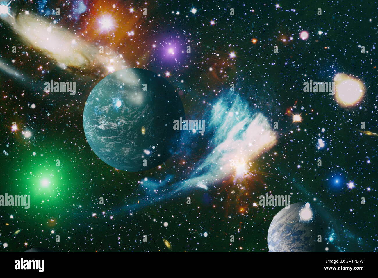 Los planetas, las estrellas y las galaxias en el espacio ultraterrestre, mostrando la belleza de la exploración espacial. Elementos suministrados por la NASA Foto de stock