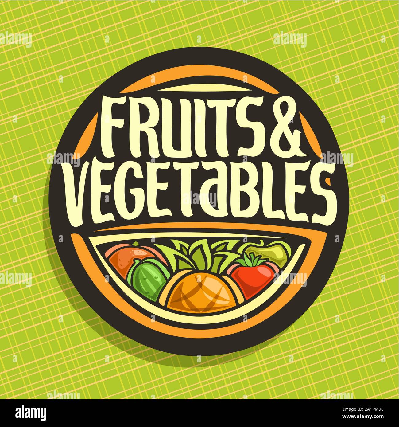 Vector logo para frutas y verduras, signo redondo para orgánicos