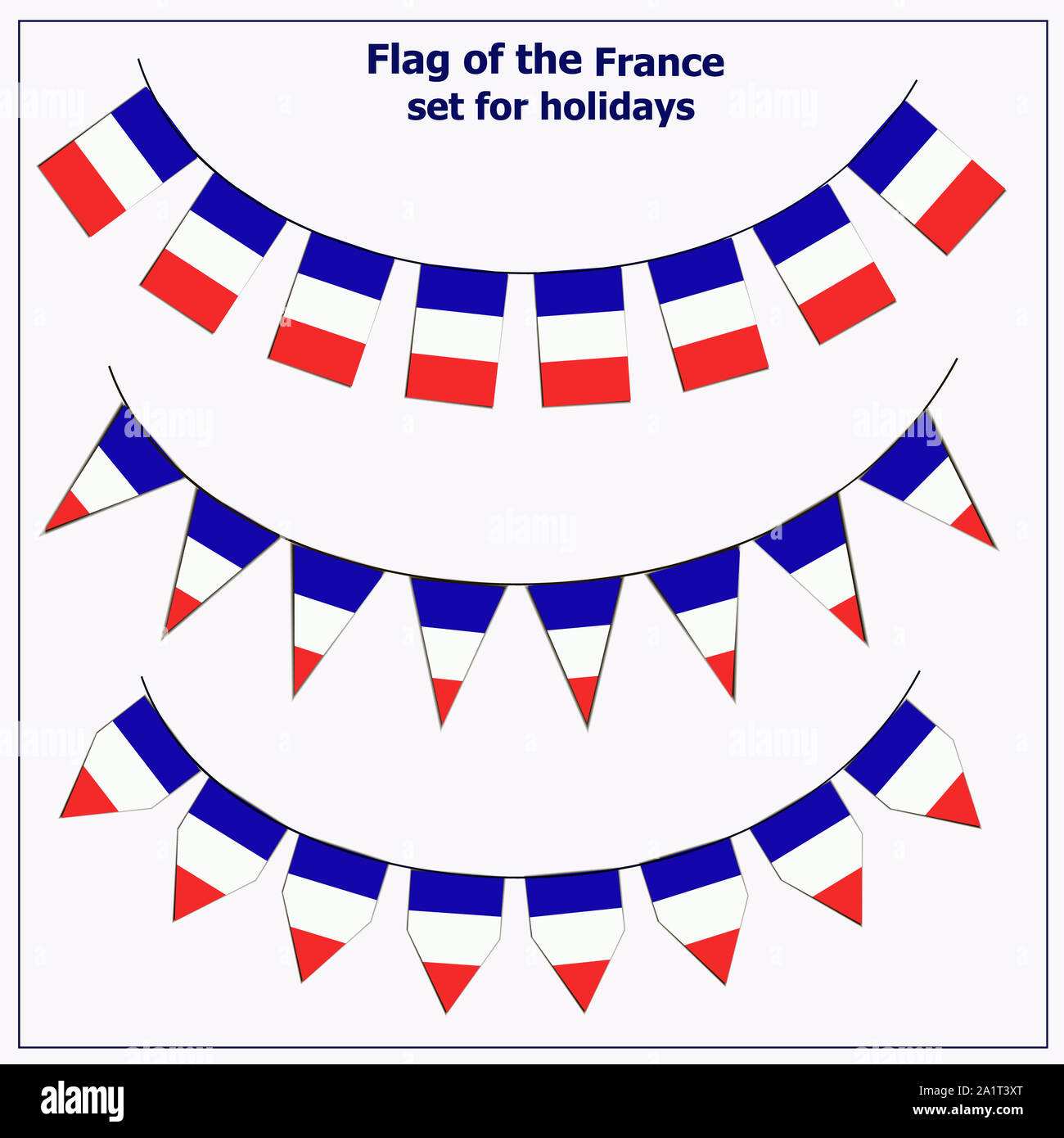 Conjunto brillante con banderas de Francia para las vacaciones. Ilustración con fondo blanco. Foto de stock