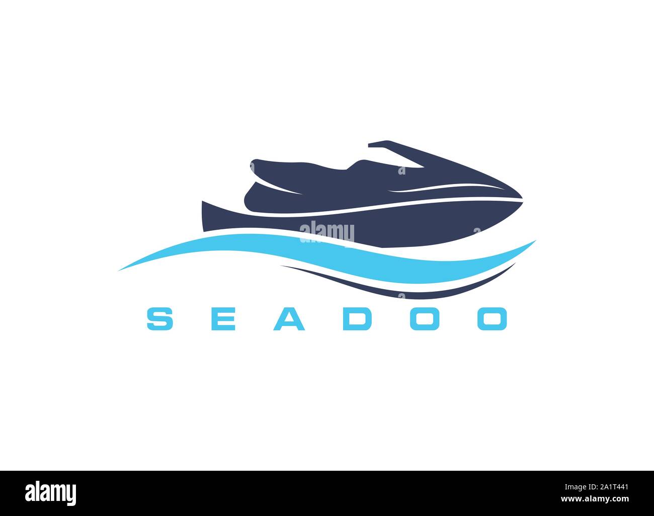 Seadoo, Logotipo Logotipo wave, Ocean logotipo, lancha, jet ski jet ski vector logo design template, aislado en un fondo blanco. Ilustración del Vector
