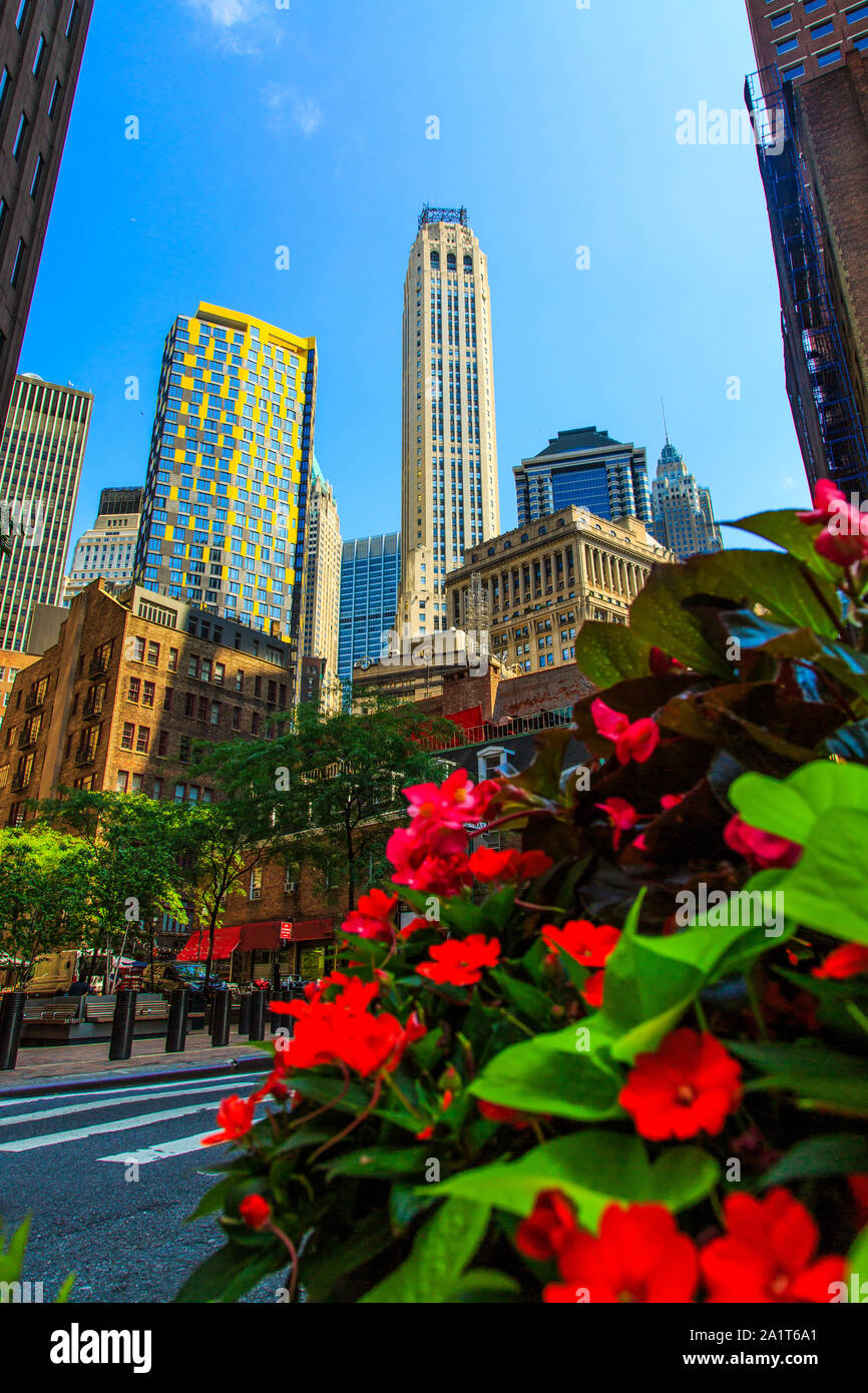 Lower Manhattan edificios del distrito de Wall Street en la Ciudad de Nueva York Foto de stock