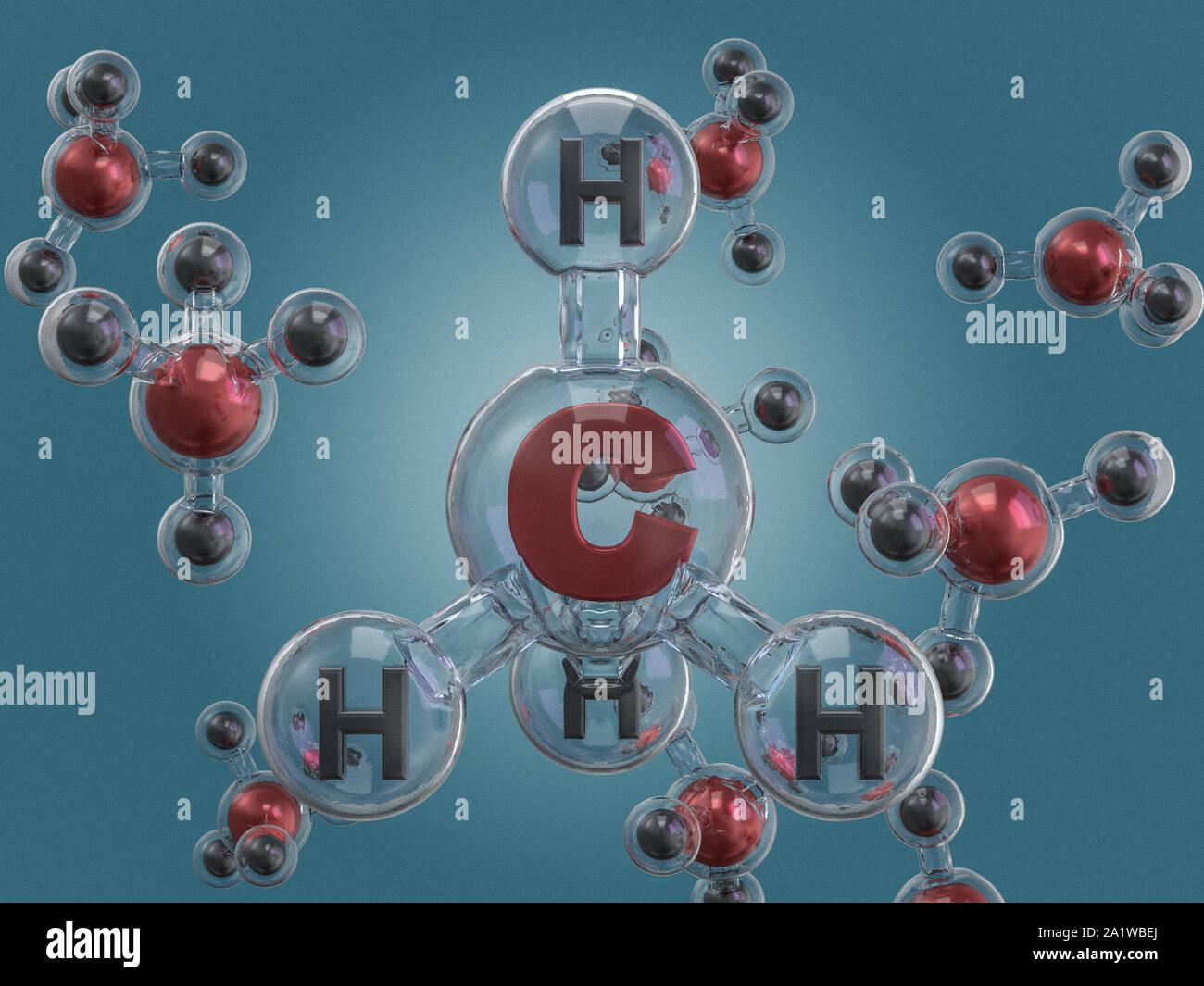 Imagen de la molécula de metano. Formación científica. 3D rendering Foto de stock