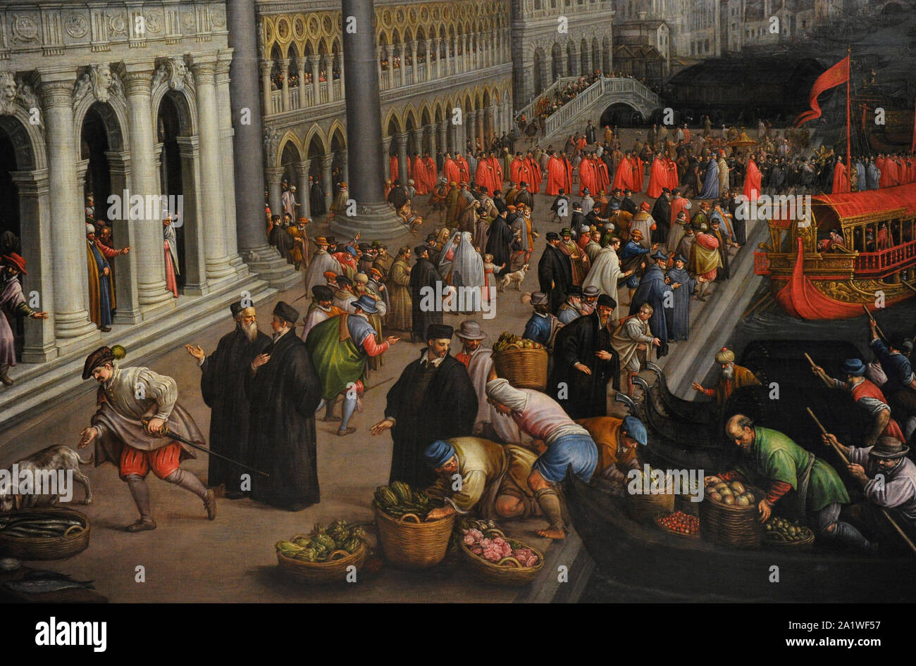 Leandro Bassano (1557-1622). Pintor manierista italiano. La Riva degli Schiavoni, en Venecia. Detalle. San Fernando, Real Academia de Bellas Artes de Madrid. España. Foto de stock