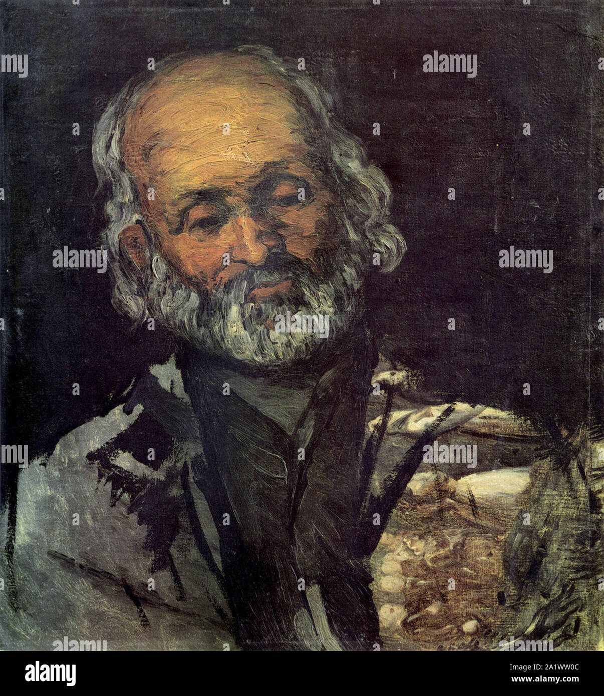 En la cabeza de un anciano (Père Rouvel en Bennecourt) 1866 por Paul Cézanne Foto de stock