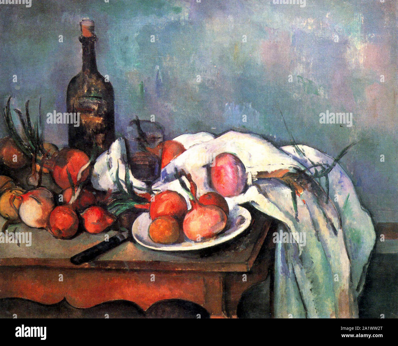 Bodegón con cebollas por Paul Cézanne Foto de stock