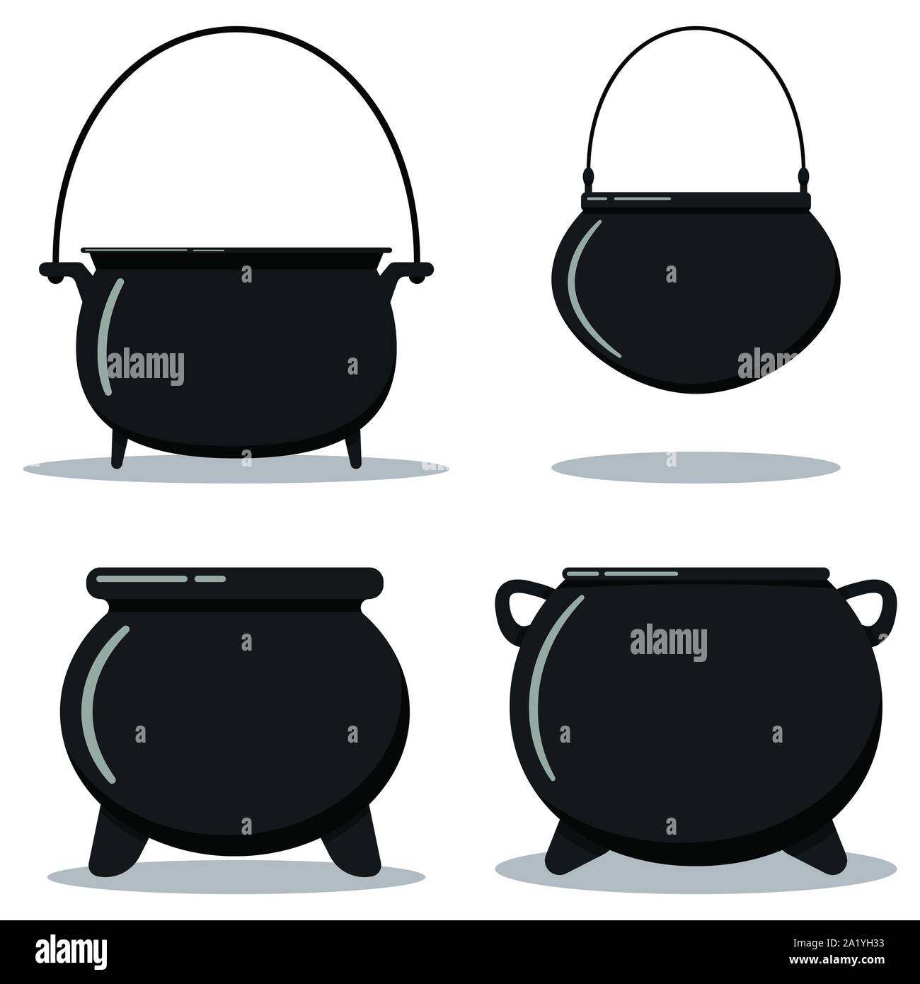 Piso estilo designcartoon ilustración vector conjunto negro de hierro  fundido olla vacía, camping, calderas de hierro caldero de bruja Imagen  Vector de stock - Alamy