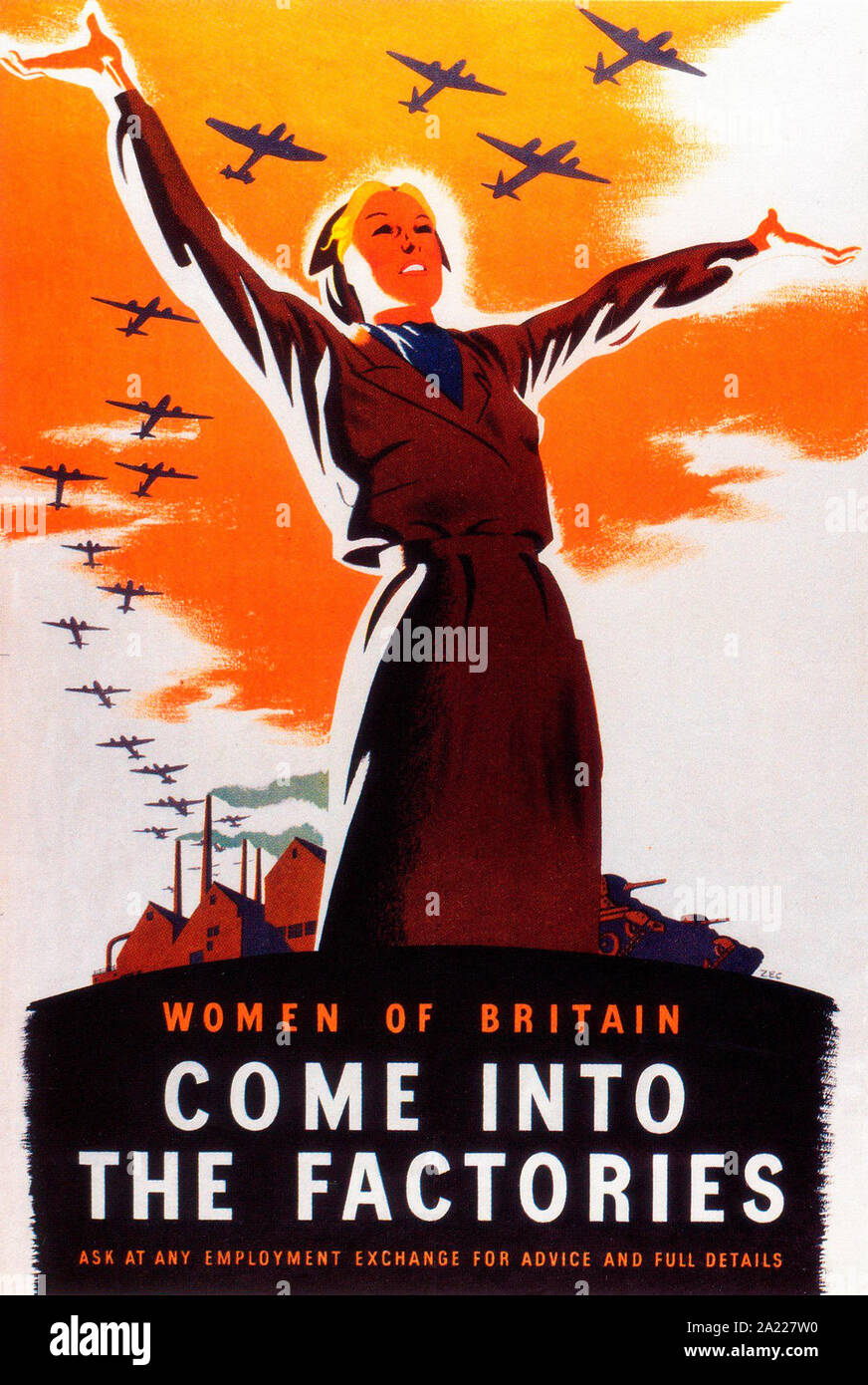 Británico, WW2, la mujer en la contratación de civiles, mujeres de Gran Bretaña, entrar en las fábricas, póster, 1939-1946 Foto de stock