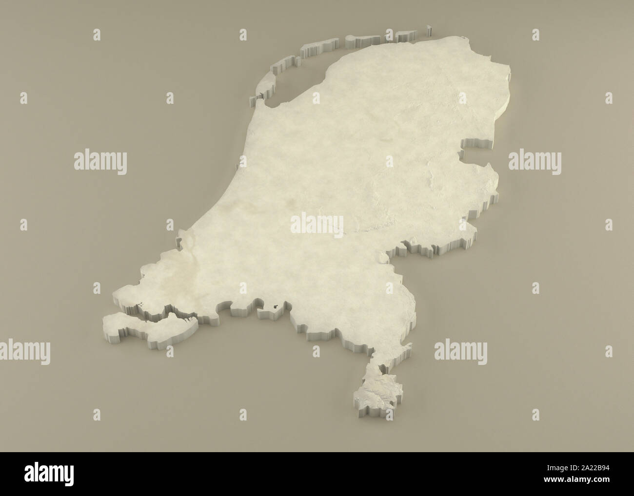 3D extruida Mapa político de Holanda con alivio como escultura en mármol beige claro fundamento Foto de stock