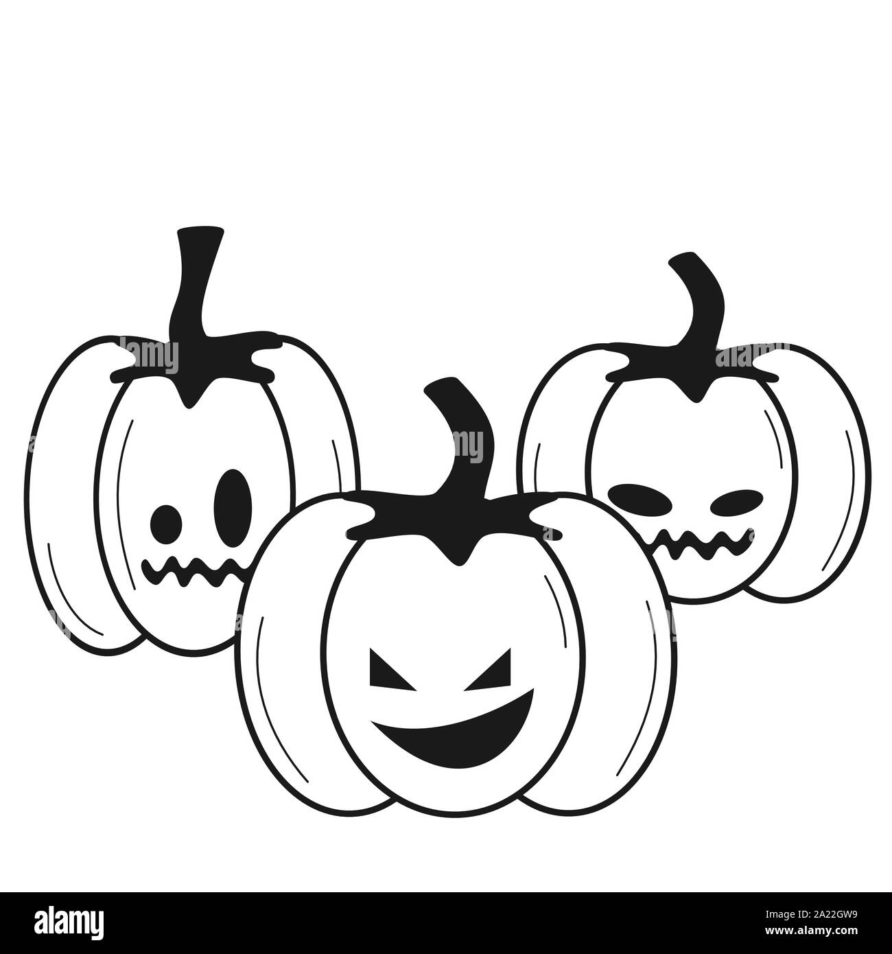 Halloween en blanco y negro ilustración vectorial con calabazas para  colorear arte Imagen Vector de stock - Alamy