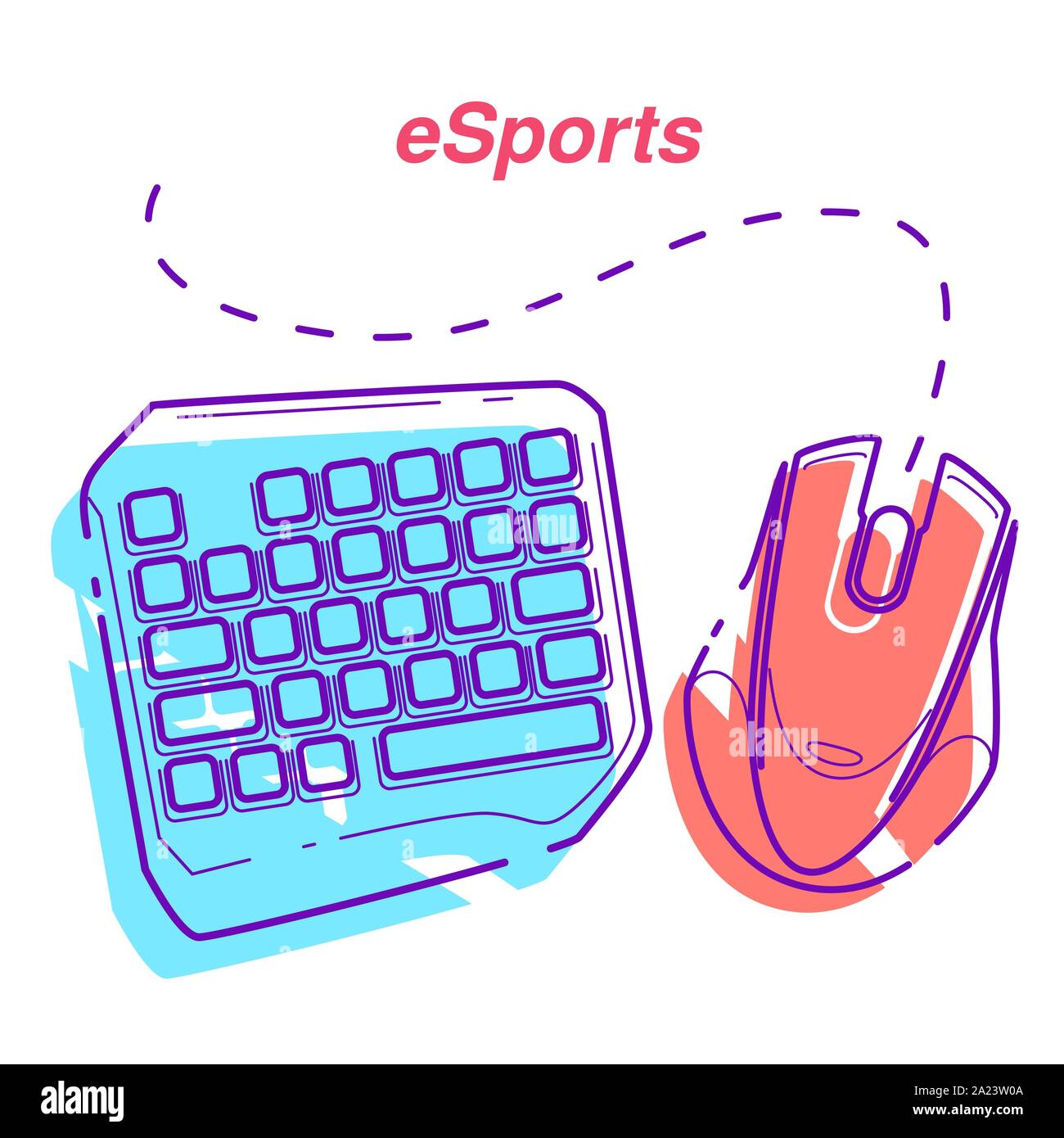 Concepto de juego mínimo establecido: el teclado y el ratón de juego corto,  lineal iconos llenos de color. Logotipo de ESports, blanco procedencia  Imagen Vector de stock - Alamy