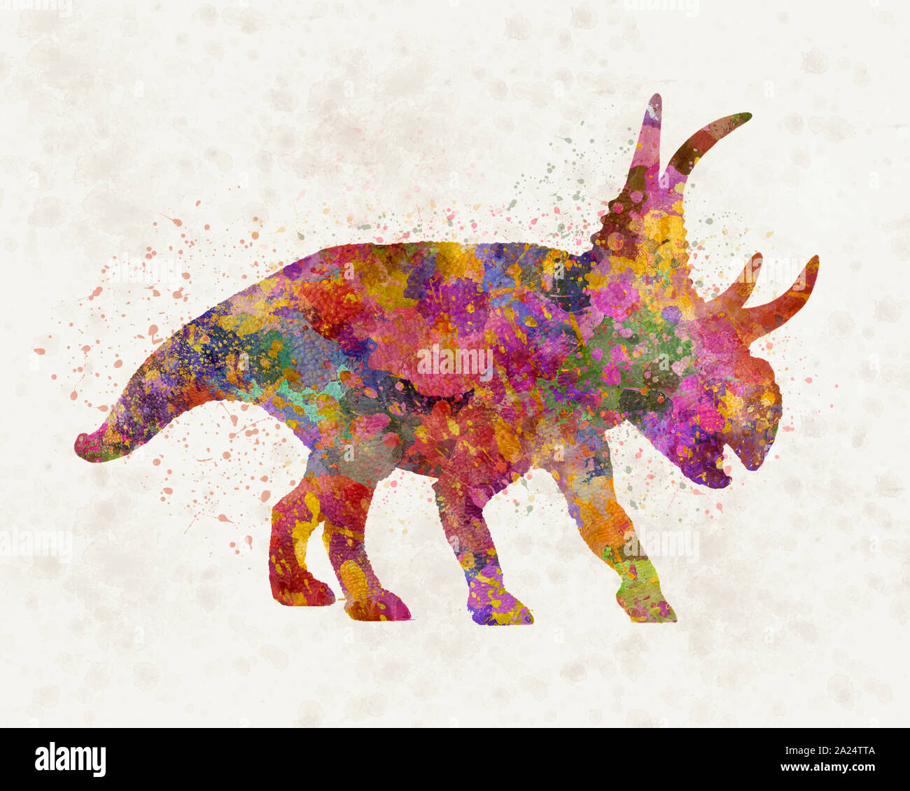Diabloceratops dinosaurio en acuarela Foto de stock