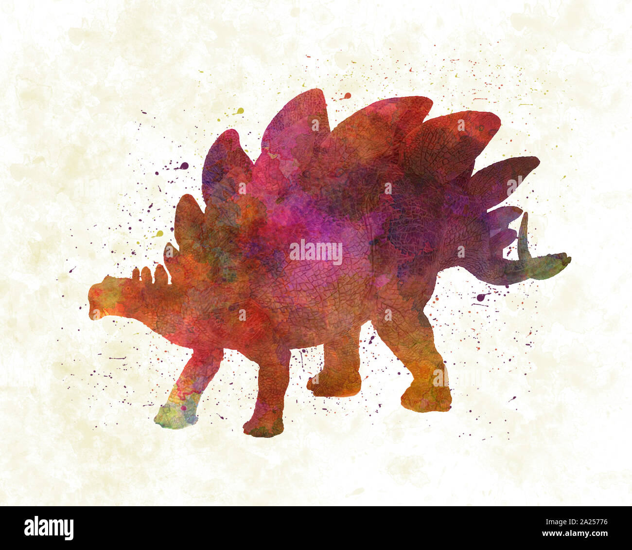 Stegosaurus dinosaurio en acuarela Foto de stock