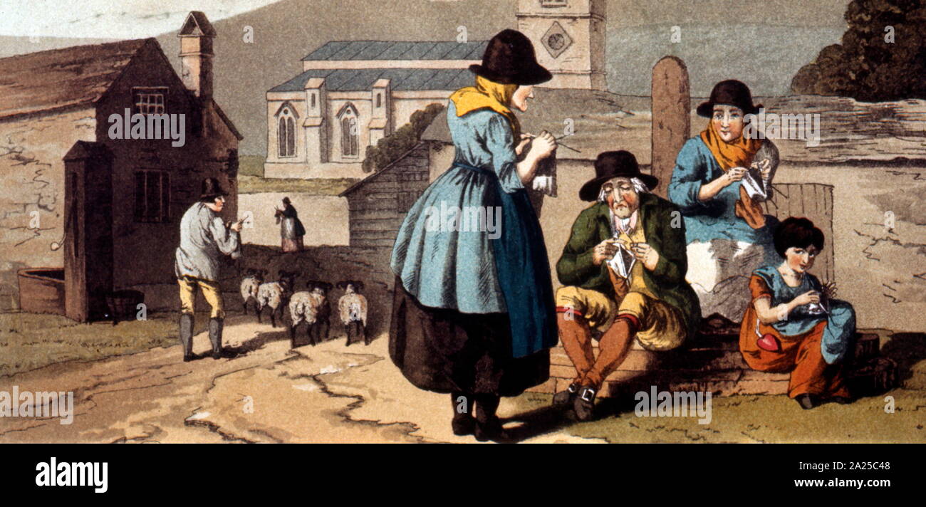 Wensley Dale tejedores, Color ilustración de George Walker, 1781-1856 Foto de stock