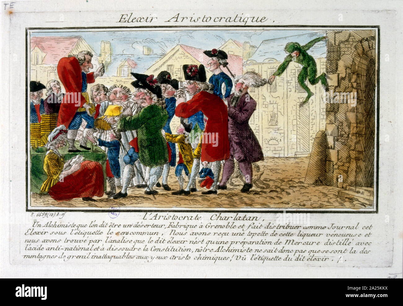 Caricatura satírica de un orador de la calle con una audiencia en la época de la Revolución Francesa de 1794 Foto de stock