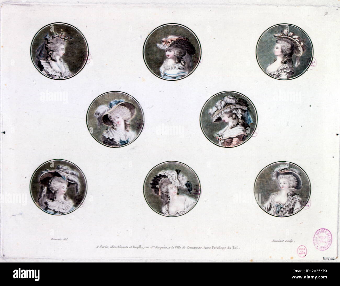 Cameo francés retratos de varios jóvenes mujeres de moda, circa 1785 Foto de stock