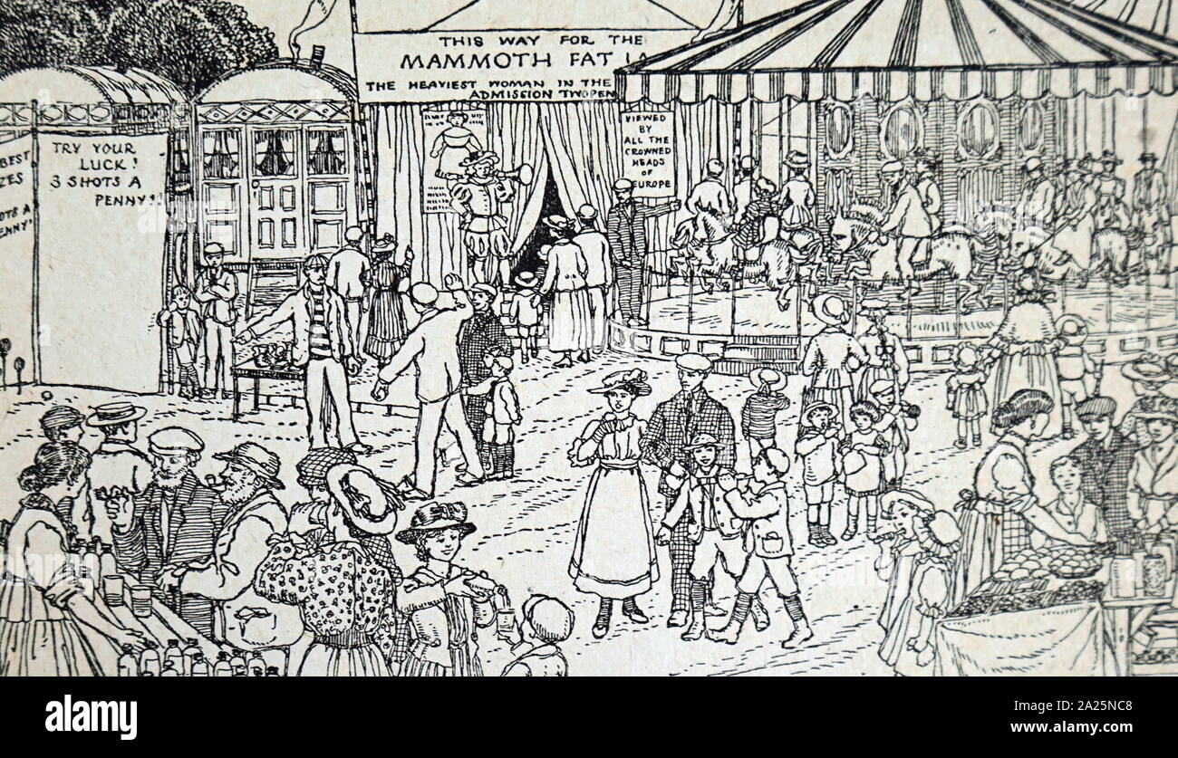 Ilustración mostrando una feria de pueblo. Foto de stock