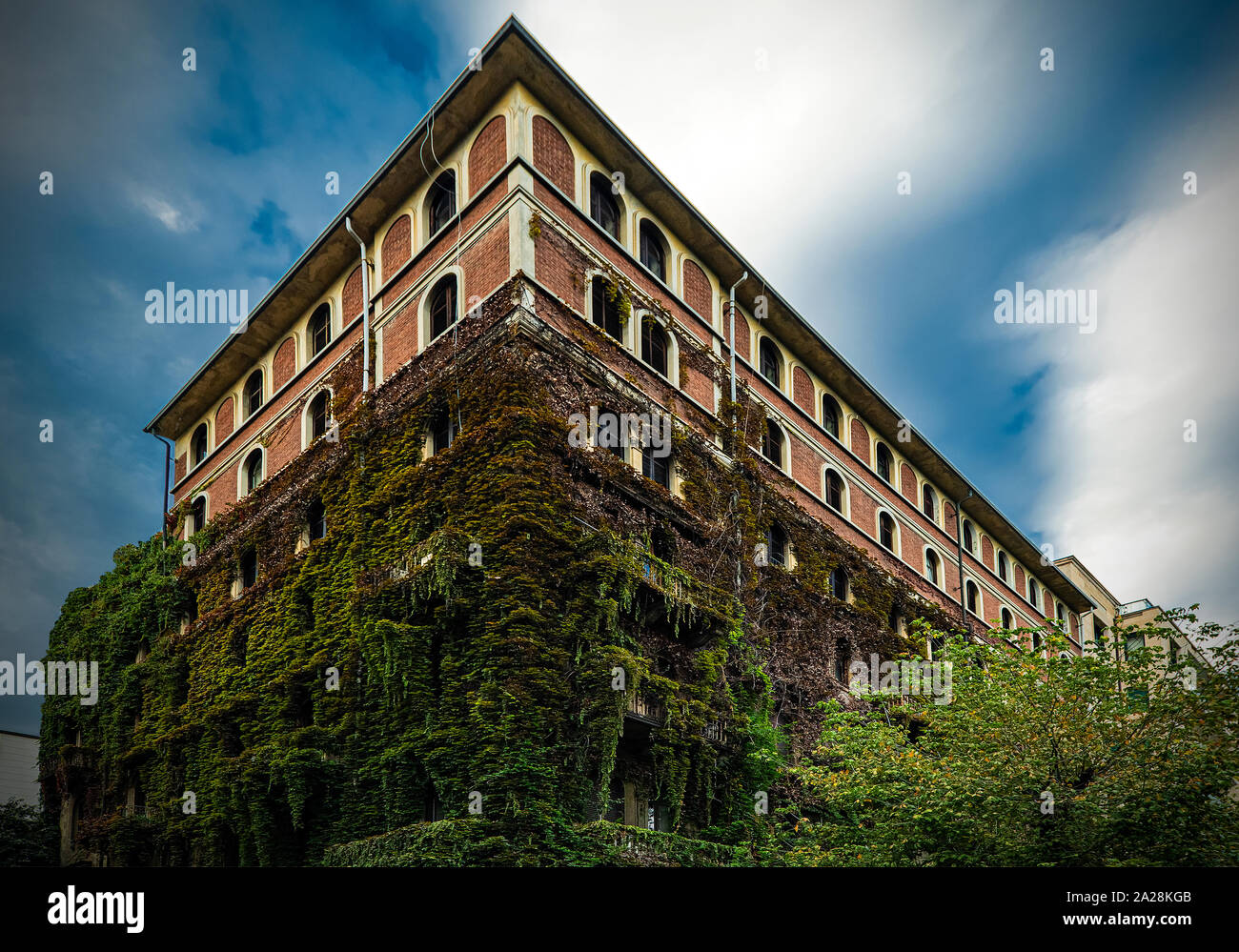Italia Piamonte Turin Corso Massimo D'Azeglio - casa cubierto por vegetación Foto de stock
