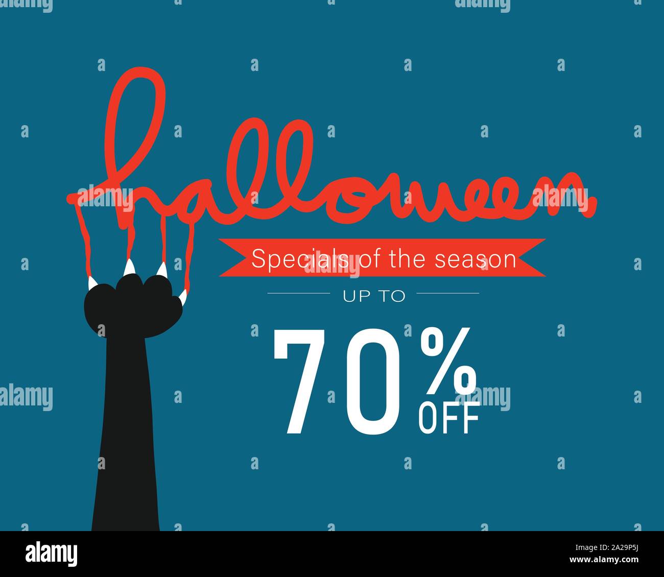 Especial de Halloween de la temporada hasta el 70 off uña de gato negro cero poster diseño ilustración vectorial Ilustración del Vector