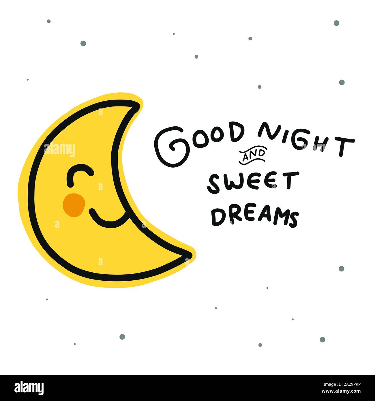 Buenas noches y dulces sueños half moon doodle ilustración vectorial de dibujos  animados Imagen Vector de stock - Alamy