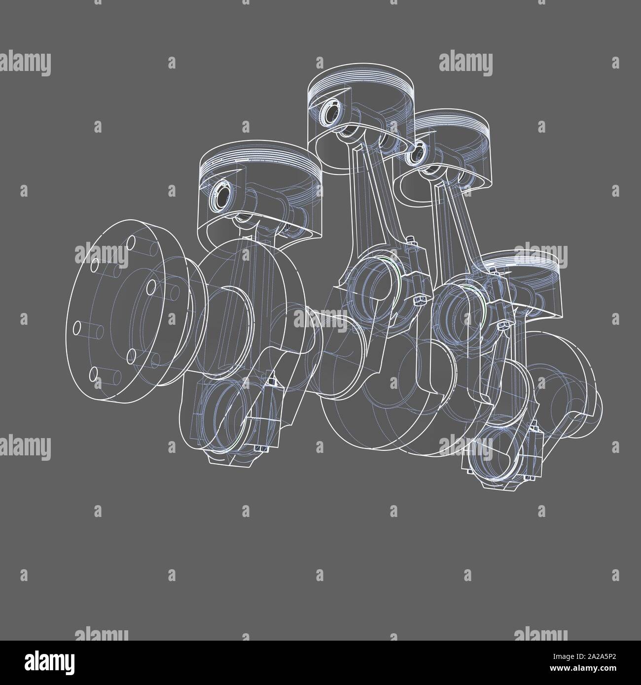 Esquema de los pistones del motor. Ilustración 3D. Las líneas blancas y  fondo gris Fotografía de stock - Alamy