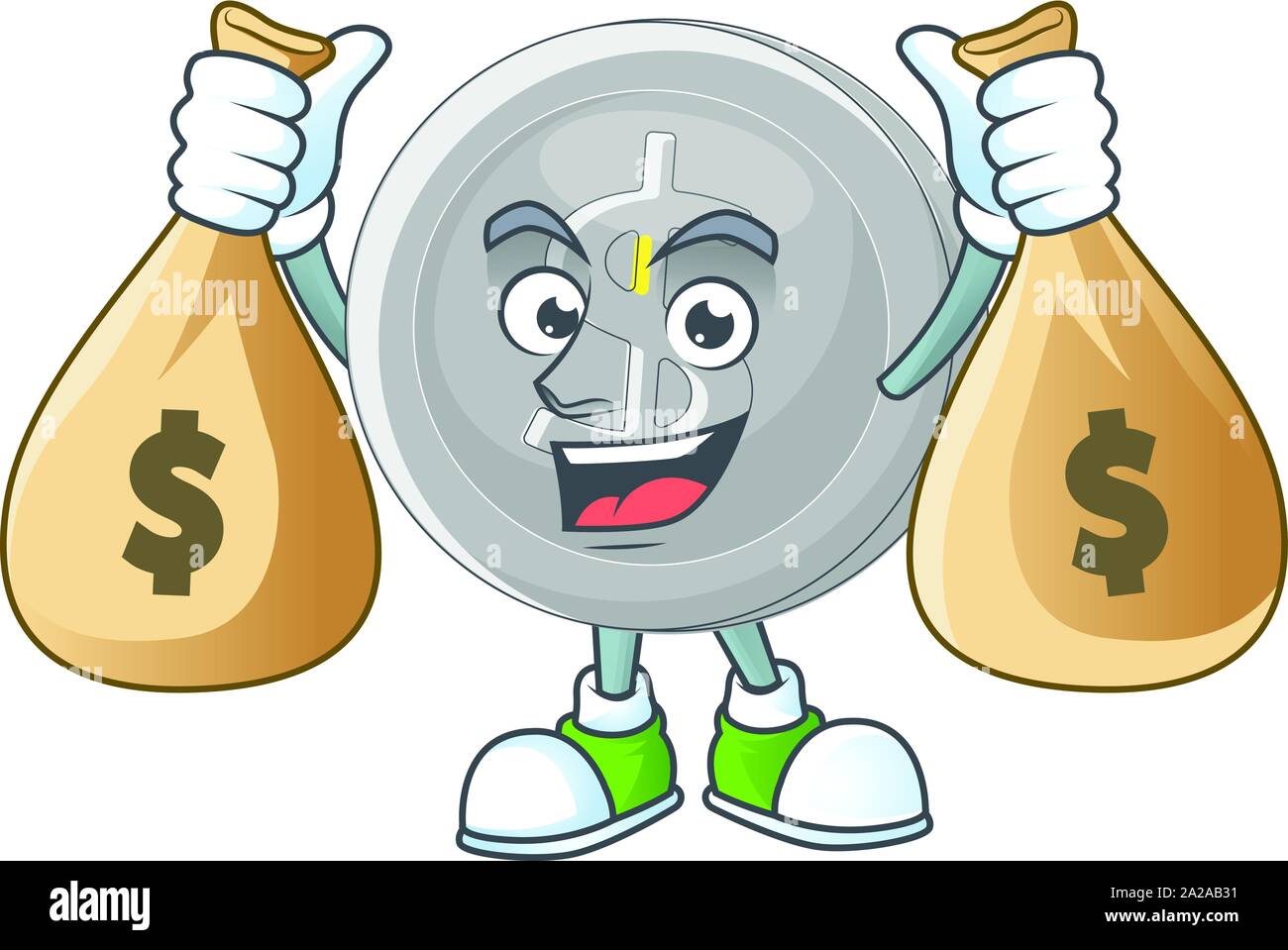 Con la bolsa de dinero moneda de plata personaje de dibujos animados para  la moneda Imagen Vector de stock - Alamy