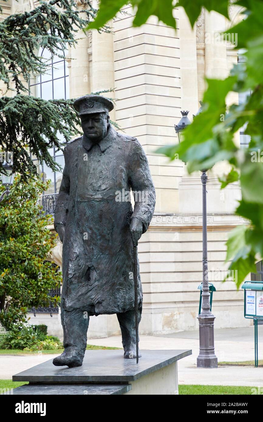 '''Winston Churchill estatua'', Jean Cardot, 1988, Jardins Petit Palais el Musée des Beaux Arts de la Ville de Paris, Francia, Europa Foto de stock